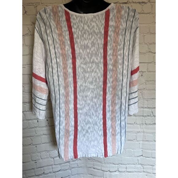 Tribal Jeans striped white sweater with peach/pink/blue stripes sz L - Picture 4 of 6